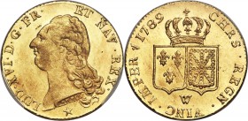 Louis XVI gold 2 Louis d'Or 1789-W MS63 PCGS, Lille mint, KM592.15, Dup-1706. A brightly lustrous and choice example of this Double Louis D'or type ex...
