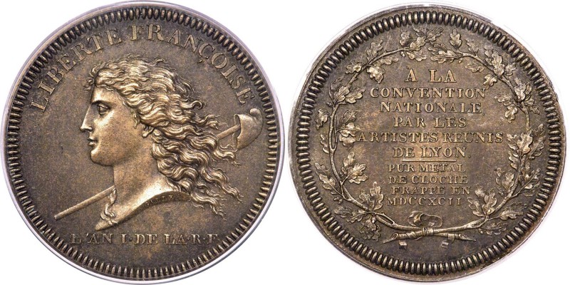 Republic cast "National Convention" Medal L'An 1 (1792) MS64 PCGS, Maz-318a (R1)...