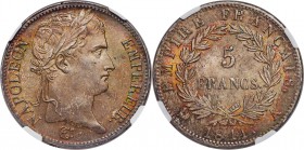 Napoleon 5 Francs 1811-A MS64 NGC, Paris mint, KM694.1. Steel and olive toned, with flares of crimson surrounding the reverse wreath. Very rarely do l...