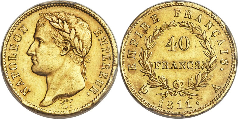Napoleon gold 40 Francs 1811-A MS62 PCGS, Paris mint, KM696.1. A highly collecti...