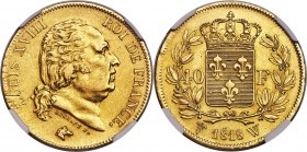 Louis XVIII gold 40 Francs 1818-W MS61 NGC, Lille mint, KM713.6, Fr-536, Gad-1092. A well-rendered specimen with an appealing appearance for the assig...