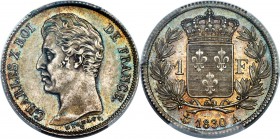 Charles X Franc 1830-A MS65 PCGS, Paris mint, cf. KM724.1, Gad-450a. Reeded edge, 5-leaf variety. A variant of the Gad-450 type mandated by royal decr...