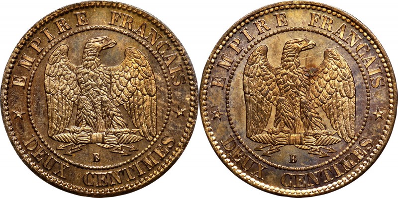 Napoleon III bronze Proof Essai Reverse Trial 2 Centimes ND (1855)-B PR65 Red an...