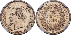 Napoleon III 20 Centimes 1856-BB MS63 NGC, Strasbourg mint, KM778.2. A very scarce year which saw a production of only 13,000 examples, the vast major...