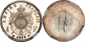 Napoleon III silver Proof Uniface Reverse Essai Franc 1862 PR67 NGC, cf. Maz-1671 (there, both sides struck). Plain edge. Absolute eye-candy and almos...
