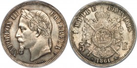 Napoleon III 5 Francs 1861-A MS64 PCGS, Paris mint, KM799.1, Gad-739. A rare date which saw an original mintage of only 22,000 examples. Charcoal and ...