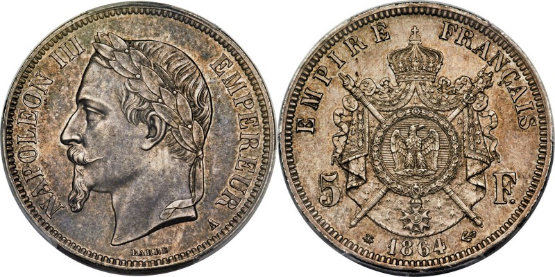 Napoleon III 5 Francs 1864-A MS64 PCGS, Paris mint, KM799.1, Gad-739. This offer...