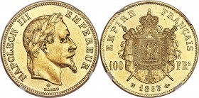 Napoleon III gold 100 Francs 1863-BB MS62 NGC, Strasbourg mint, KM802.2, Gad-1136. Mintage: 5,078. Lightly speckled across the surfaces and undeniably...