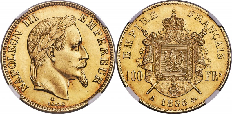 Napoleon III gold 100 Francs 1868-A MS63 NGC, Paris mint, KM802.1, Fr-580. Minta...