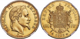Napoleon III gold 100 Francs 1868-A MS63 NGC, Paris mint, KM802.1, Fr-580. Mintage: 2,315. Attractive and well-struck, the offering displays a delicat...