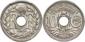 Republic 10 Centimes 1914-Dash MS67 PCGS, KM866, Gad-285, F-137. Struck in nickel with a dash under the "MES" within the "C" on the reverse. One of th...