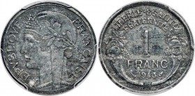 Republic zinc Franc 1943 AU Details (Environmental Damage) PCGS, Atelier Carnaud (Algiers) mint, KM885b, Lec-43. Estimated Mintage: 17,000. By Grazian...