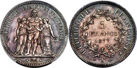 Republic Specimen 5 Francs 1877-A SP65+ PCGS, Paris mint, KM820.1, Dav-97, Gad-187a. Truly sublime, this example displays glassy fields clearly struck...