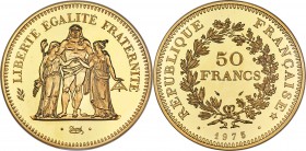 Republic gold Proof Piefort 50 Francs 1975 PR64 Cameo NGC, Paris mint, KM-P537. Mintage: 74. A near-gem specimen hailing from this low mintage series ...