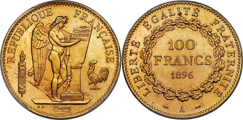 Republic gold 100 Francs 1896-A MS63 PCGS, Paris mint, KM832, Gad-1137, Fr-590. ...