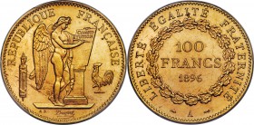 Republic gold 100 Francs 1896-A MS63 PCGS, Paris mint, KM832, Gad-1137, Fr-590. An extremely rare 100 Francs with a mintage of only 400 pieces. The st...