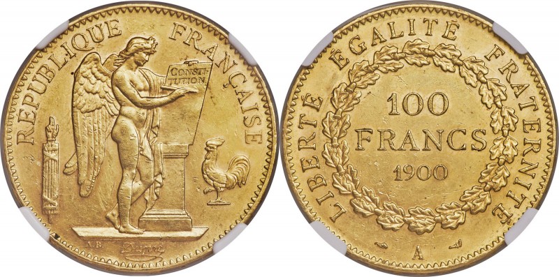 Republic gold 100 Francs 1900-A MS61 NGC, Paris mint, KM832. A gleaming example ...
