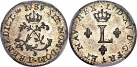 French Colonies 1/2 Sou Marque 1739-P MS66 PCGS, Breen-677, Vlack-309. Struck at Dijon, France, as evidenced by the P mintmark. The 1840 issues of the...