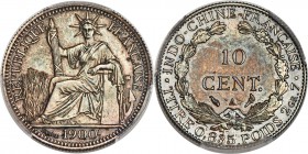 French Colony silver Proof 10 Cents 1900-A PR64 PCGS, Paris mint, KM9, Lec-143. Slightly mottled argent-gray and lead-gray patina with boldly struck d...