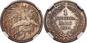 German Colony. Wilhelm II Mark 1894-A MS65 NGC, Berlin mint, KM5. A nicely toned example with dark champagne tones tinged with blue, fully gem, and wi...