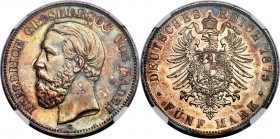 Baden. Friedrich I 5 Mark 1875-G AU55 NGC, Karlsruhe mint, KM263.2. Inverted "V" for "A" of BADEN. An elusive type, particularly at this level, with n...