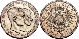 Brunswick-Wolfenbüttel. Ernst August 5 Mark 1915-A MS63+ NGC, Berlin mint, KM1163. Mintage: 1,400. Premium for the grade, with soft dove-gray color ov...