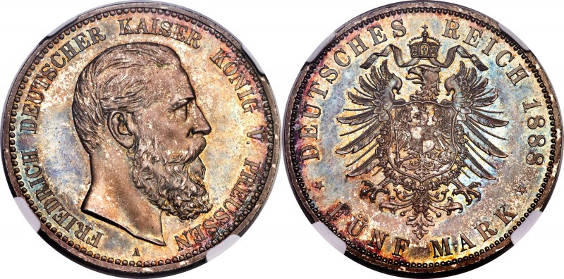 Prussia. Friedrich III Proof 5 Mark 1888-A PR66 NGC, Berlin mint, KM512, Dav-787...