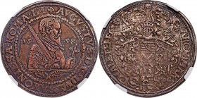 Saxony. August I Taler 1558-HB AU50 NGC, Dav-9795. Fine old collection toning with deep gray and red hues, a clear, bold strike with a very pleasing o...