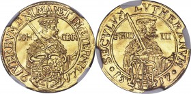 Saxony. Johann Georg I gold Ducat 1617 MS63 NGC, KM109, Fr-2663, Whiting-70. With the mantled bust of Johann Georg right, wearing elector's cap and ho...