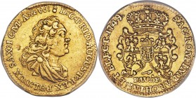 Saxony. Friedrich August II gold Ducat 1749-Fwof AU Details (Damage) PCGS, KM887, Fr-2845. Evidence of moderate circulation, with what appears to be a...