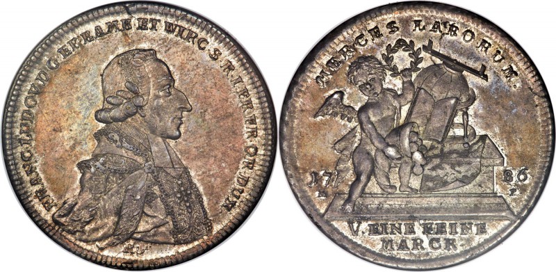 Würzburg. Franz Ludwig 2 Taler 1786-MP MS63 NGC, Würzburg mint, KM427, Dav-2906....