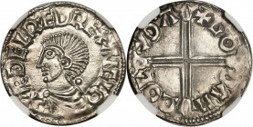 Kings of All England.Aethelred II (978-1016) Penny ND (c. 997-1003) MS63 NGC, Lyford mint, Goda as moneyer, Long Cross type, S-1151, N-774. +ÆÐELRÆD R...