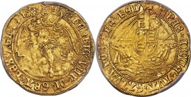 Henry VIII (1509-1547) gold Angel ND (1509-1527) AU55 PCGS, Tower mint, Portcullis mm, S-2265, N-1760. A much beloved denomination represented here in...