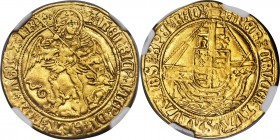 Henry VIII (1509-1547) gold Angel ND AU50 NGC, Tower mint, Castle mm, S-2665, N-1760. A splendid example, centrally struck on a round flan, boldly ren...