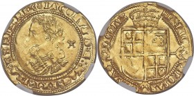 James I (1603-1625) gold 1/2 Laurel ND AU50 NGC, KM70, S-2641A. Fourth laureate bust of James I, value behind head in inner circle / Crowned arms in i...