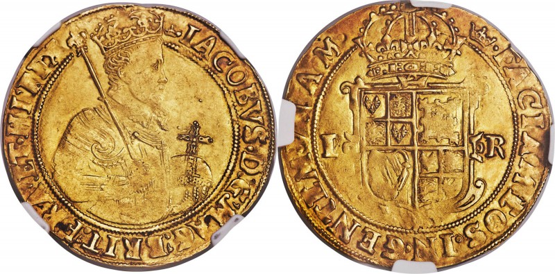 James I (1603-1625) gold Unite ND (1607-1609) MS61 NGC, Tower mint, Coronet mm, ...