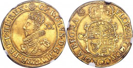 Charles I (1625-1649) gold Unite ND (1631-1632) AU55 NGC, Tower mint, Rose mm, S-2690, N-2150. Extremely well made, this Unite has escaped the general...
