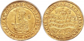 Charles I (1625-1649) gold Triple Unite 1642 MS61 NGC, Oxford mint, Plume mm, S-2724, N-2381. 27.02gm. Obv. CAROLVS : D : G : MAG : BRIT : FRAN : ET :...