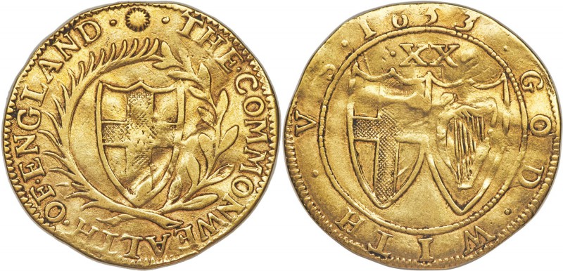 Commonwealth gold Unite 1653 VF (Creased), KM395.1, S-3208, N-2715. 8.73gm. Crea...