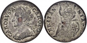 Charles II tin Farthing 1684 AU55 NGC, KM436.2, S-3395, Peck-535. Increasingly difficult to obtain in any higher grade, this experimental tin issue is...