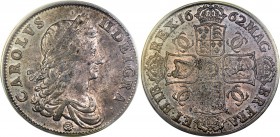 Charles II Crown 1662 AU58 PCGS, S-3550. In unusually high grade for this weakly struck type, this early milled Crown borders on Mint State through it...