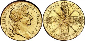 Charles II gold Guinea 1683 AU58 PCGS, KM440.1, S-3344. The Guinea denomination came into existence during the reign of Charles II, and this superb 16...