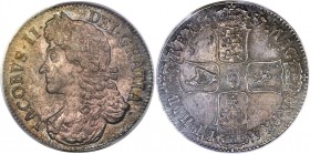 James II Crown 1687 MS63 PCGS, KM463, S-3407, ESC-743. Replete with luster, a charming James II Crown with excellent detail diagnostic of a definitive...