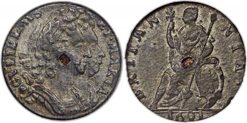 William & Mary tin Farthing 1691 MS62 NGC, KM466.1, S-3451, Peck-581. Exceptiona...