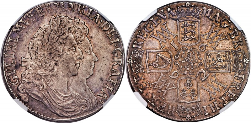 William & Mary Crown 1692/Inverted 2 XF40 NGC, KM478, S-3433, ESC-824. QVINTO ed...