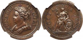Anne copper Pattern Farthing 1713 MS63 Brown NGC, Peck-738. A scarcer variety bearing the date in the reverse legend. Fabulous and seemingly conservat...