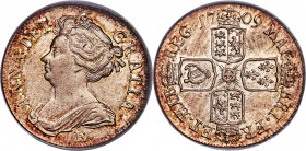 Anne Shilling 1709-E AU55 PCGS, Edinburgh mint, KM524.2, S-3610. The sole certified example of this rare type by PCGS and only one grade point below t...