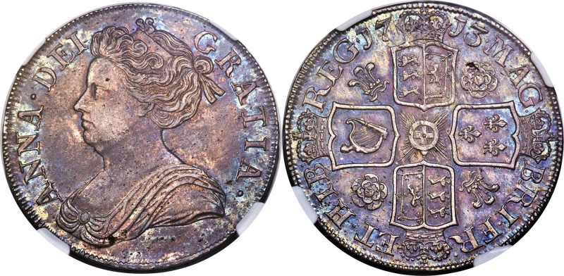 Anne Crown 1713 AU58 NGC, KM536, S-3603, ESC-1349. Roses and plumes in reverse a...