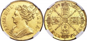Anne gold Guinea 1706 MS61 NGC, KM511.1, S-3562. The penultimate year of the pre-Union Guinea type, and an extreme British rarity. The detail on this ...