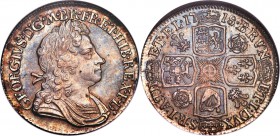 George I Shilling 1718 MS63 NGC, KM539.1, ESC-1566 (prev. 1165). Magnificent choice quality for George's notoriously weakly and flatly struck coinage,...